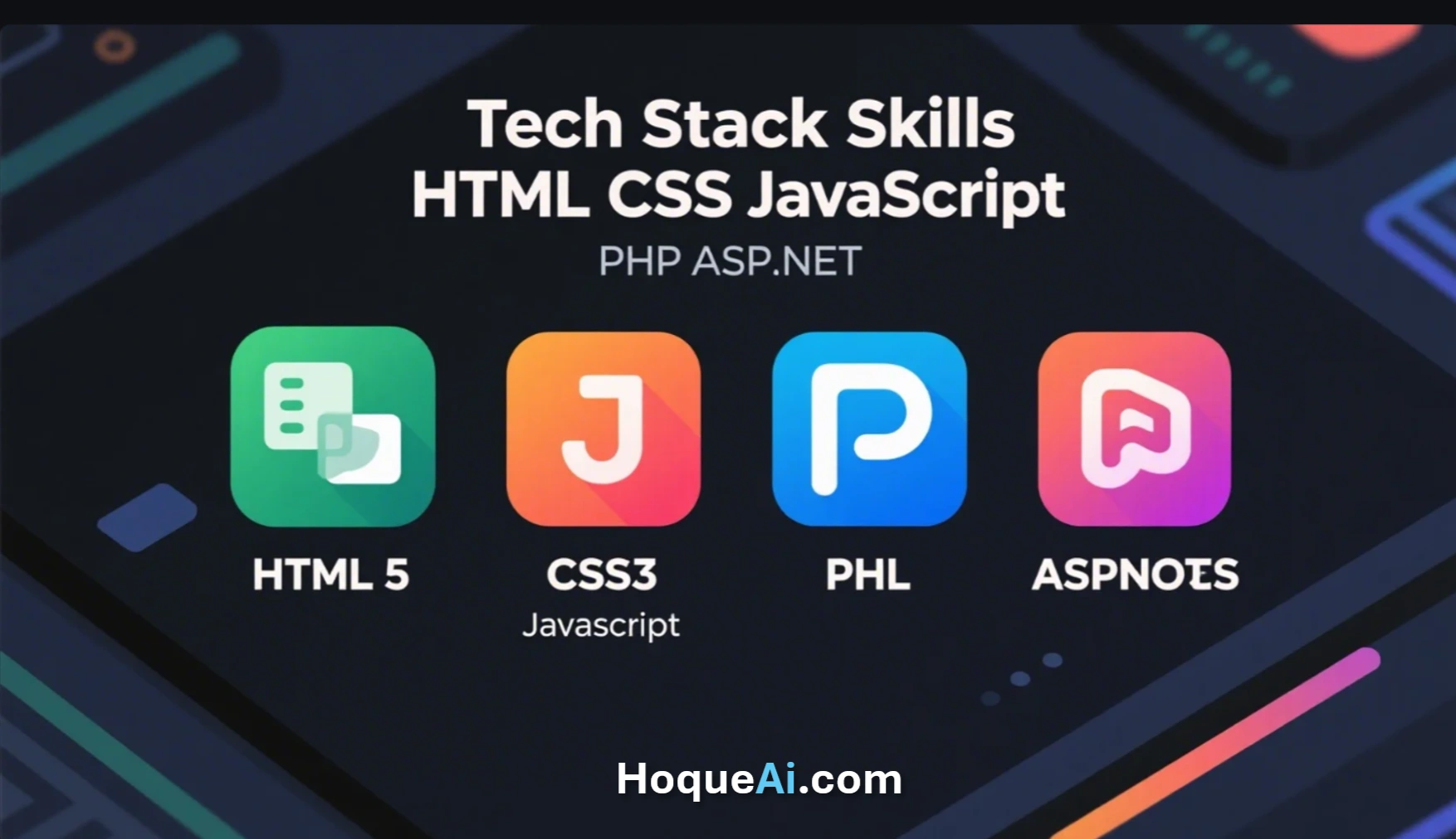 Tech Stack Skills HTML CSS JavaScript PHP ASP.NET;
            HTML, CSS, JS web design expert; Full-stack web developer for AI solutions;
            AI portfolio websites without WordPress
